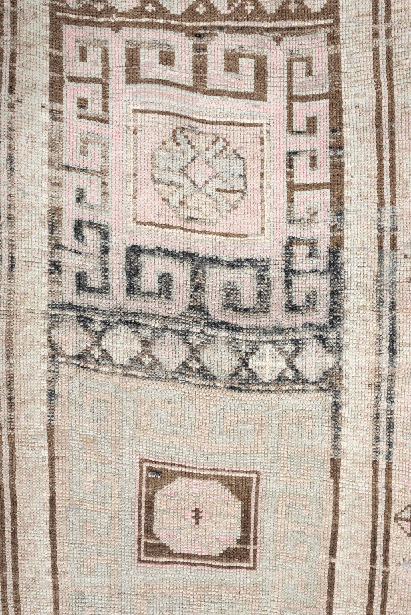 7' x 2' one-of-a-kind handmade antique NW Persian rug. Color palette: ivory, brown, sky blue, blush, taupe, light blue, pink