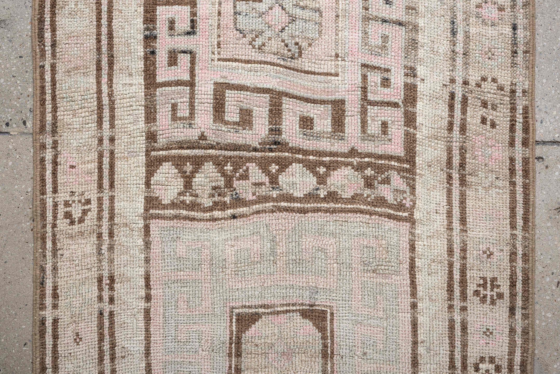 7' x 2' one-of-a-kind handmade antique NW Persian rug. Color palette: ivory, brown, sky blue, blush, taupe, light blue, pink