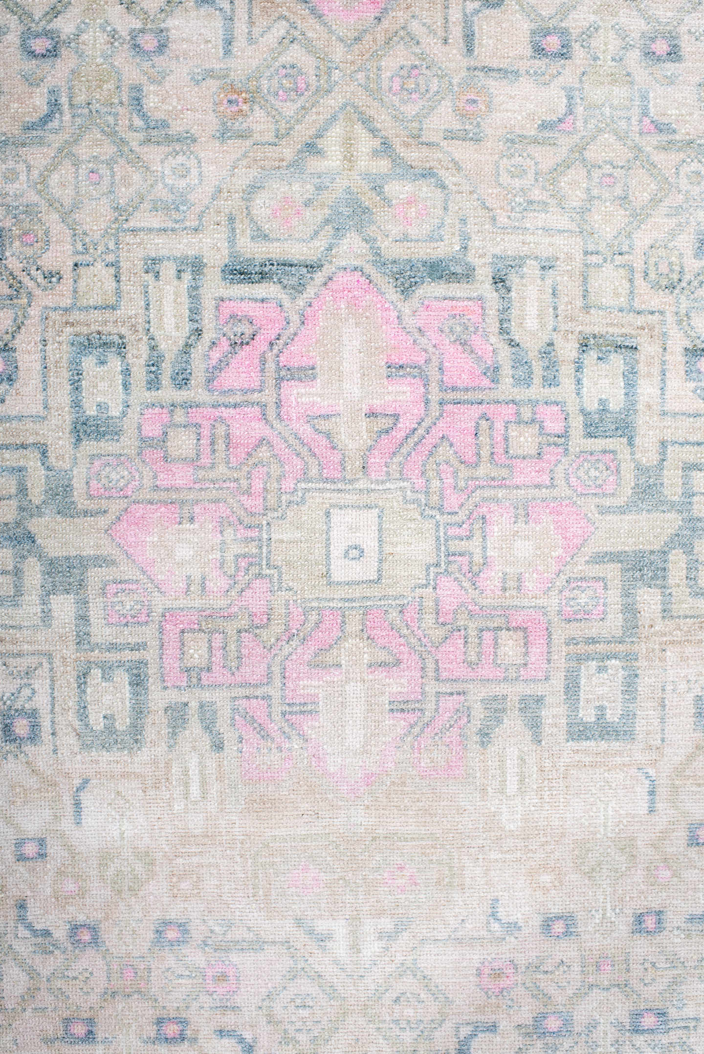 3' x 7' one-of-a-kind handmade antique Malayer runner rug. Color palette: ivory, beige, indigo, pink, taupe, pale blue
