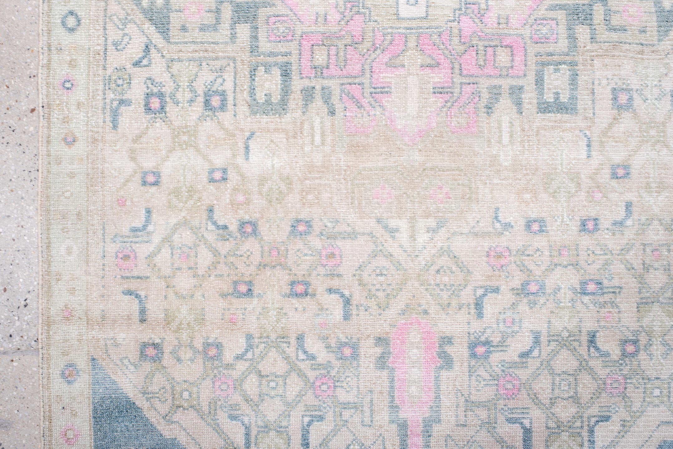 3' x 7' one-of-a-kind handmade antique Malayer runner rug. Color palette: ivory, beige, indigo, pink, taupe, pale blue