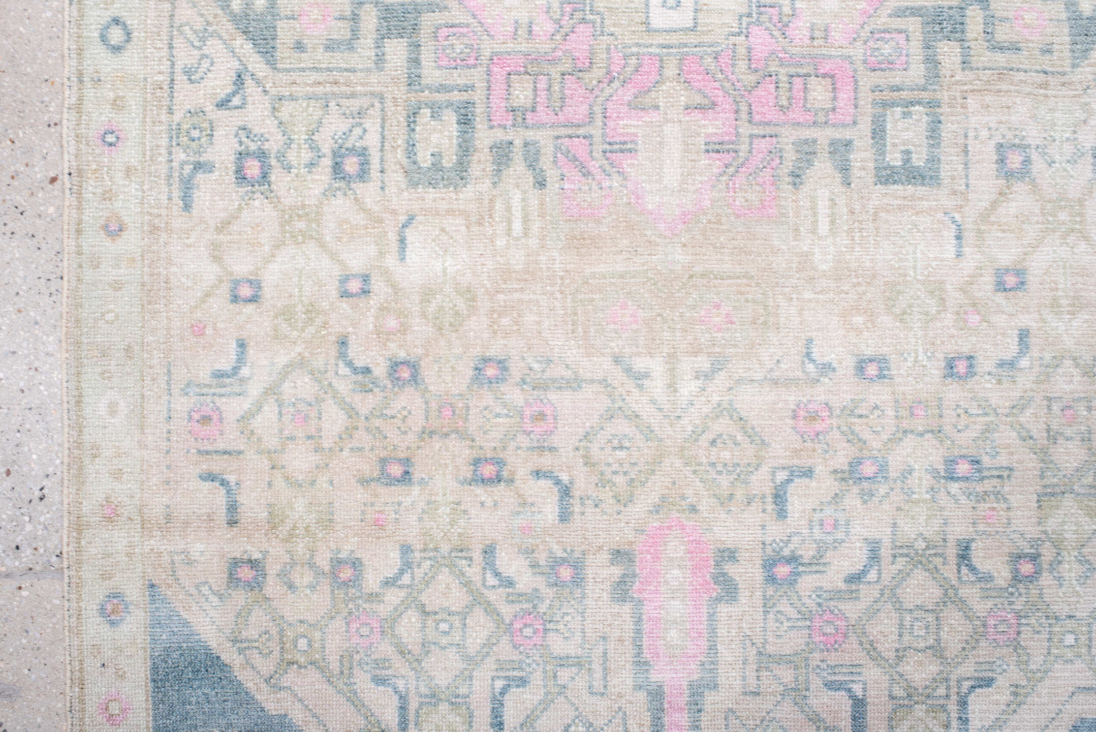 3' x 7' one-of-a-kind handmade antique Malayer runner rug. Color palette: ivory, beige, indigo, pink, taupe, pale blue