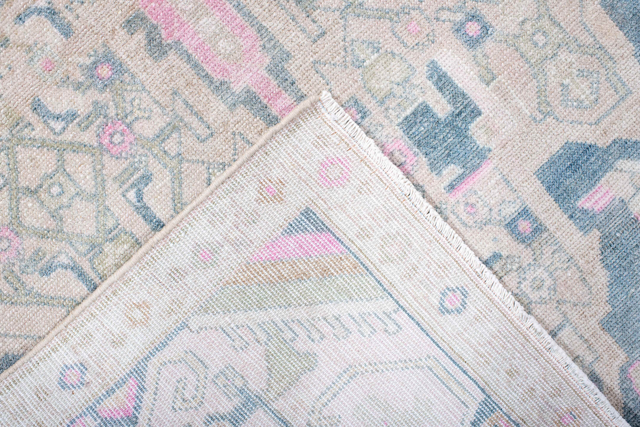 3' x 7' one-of-a-kind handmade antique Malayer runner rug. Color palette: ivory, beige, indigo, pink, taupe, pale blue