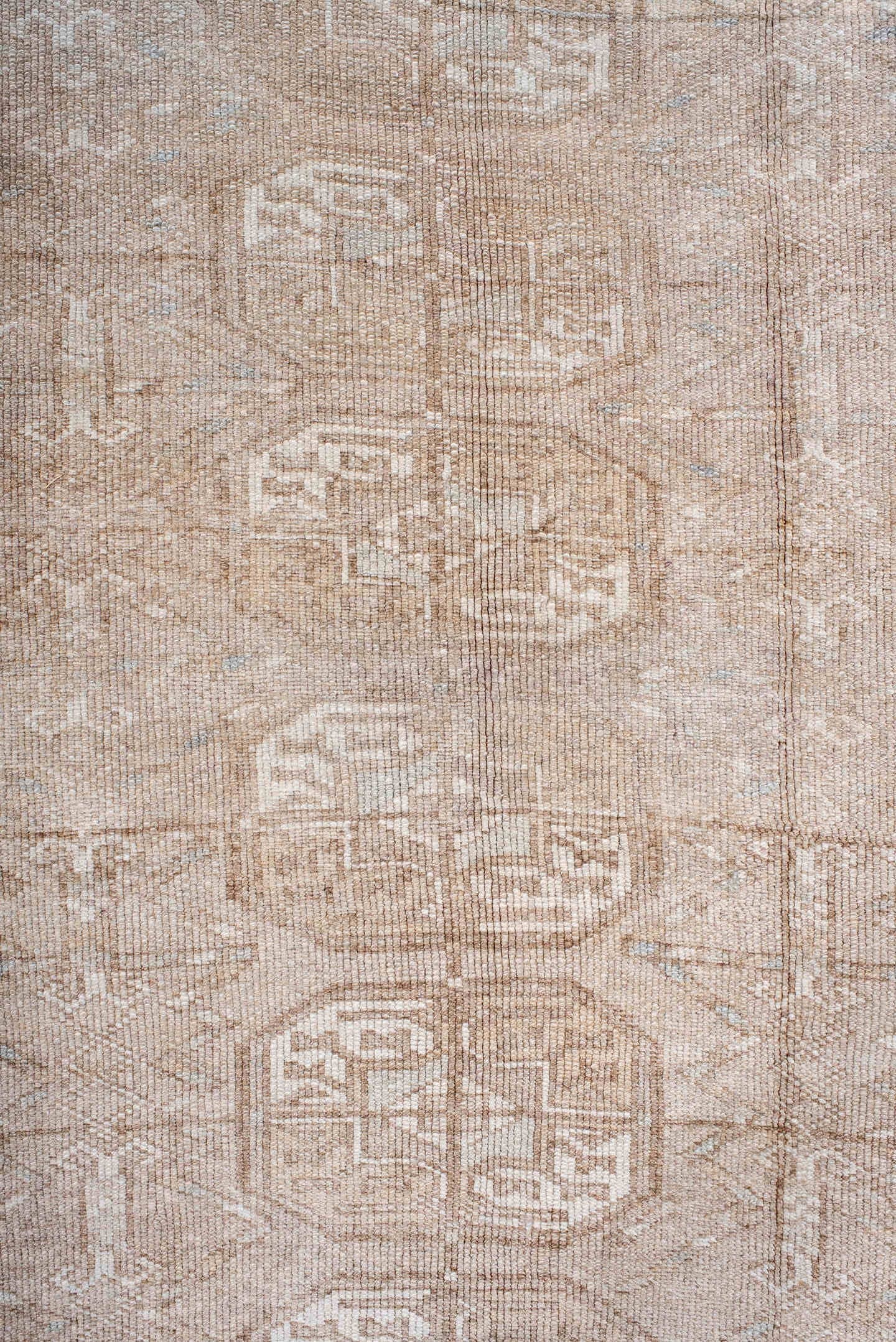 5' x 9' one-of-a-kind handmade antique Afghan medium size rug. Color palette: camel, ivory, taupe, light blue, beige, gray