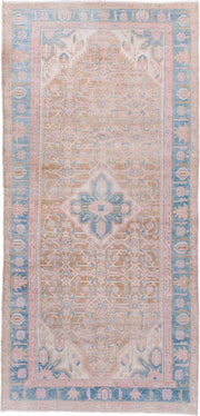 4' x 8' one-of-a-kind handmade antique Hamadan runner rug. Color palette: camel, sky blue, blush, ivory, taupe, pale pink