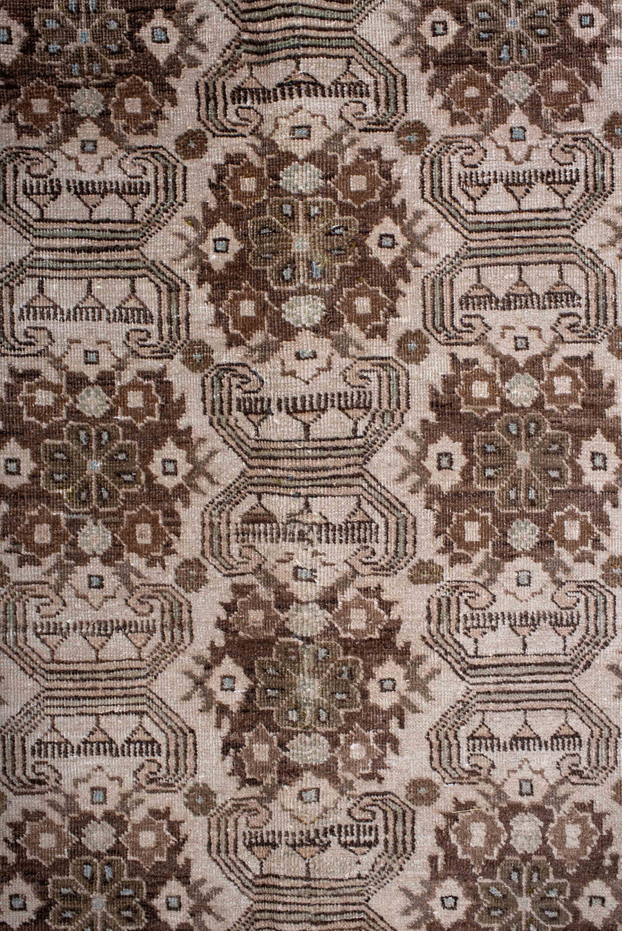5' x 9' one-of-a-kind handmade antique Tabriz medium size rug. Color palette: ivory, brown, taupe, camel, charcoal, beige