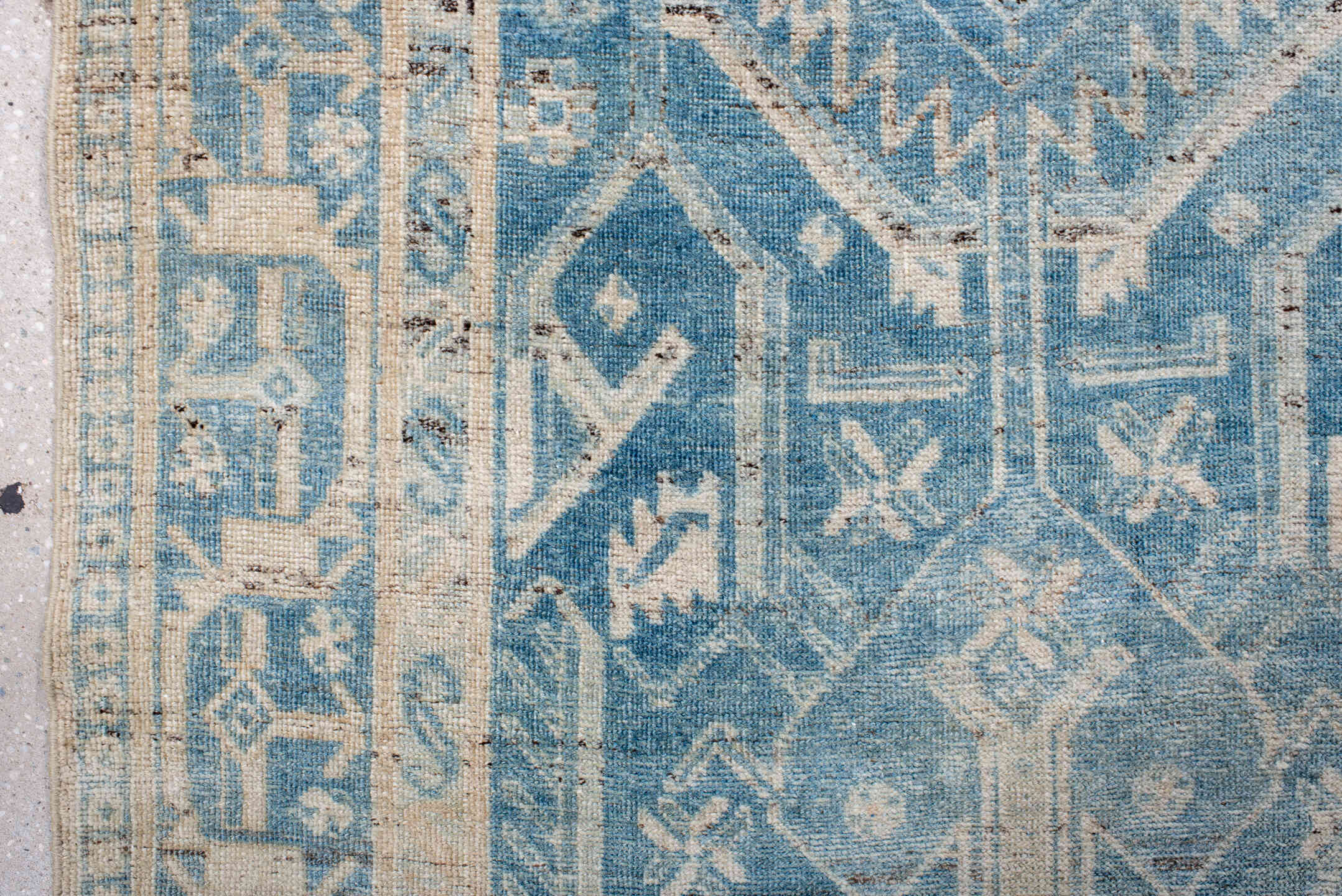4' x 9' one-of-a-kind handmade vintage Bidjar runner rug. Color palette: black, blue, dark gray, dim gray, gainsboro, gray