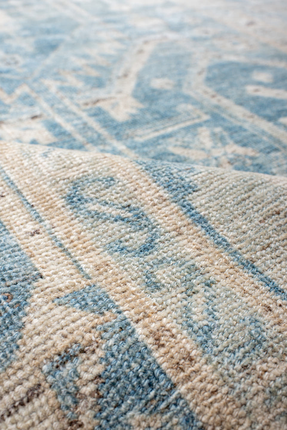 4' x 9' one-of-a-kind handmade antique Bidjar runner rug. Color palette: sky blue, ivory, powder blue, beige, taupe