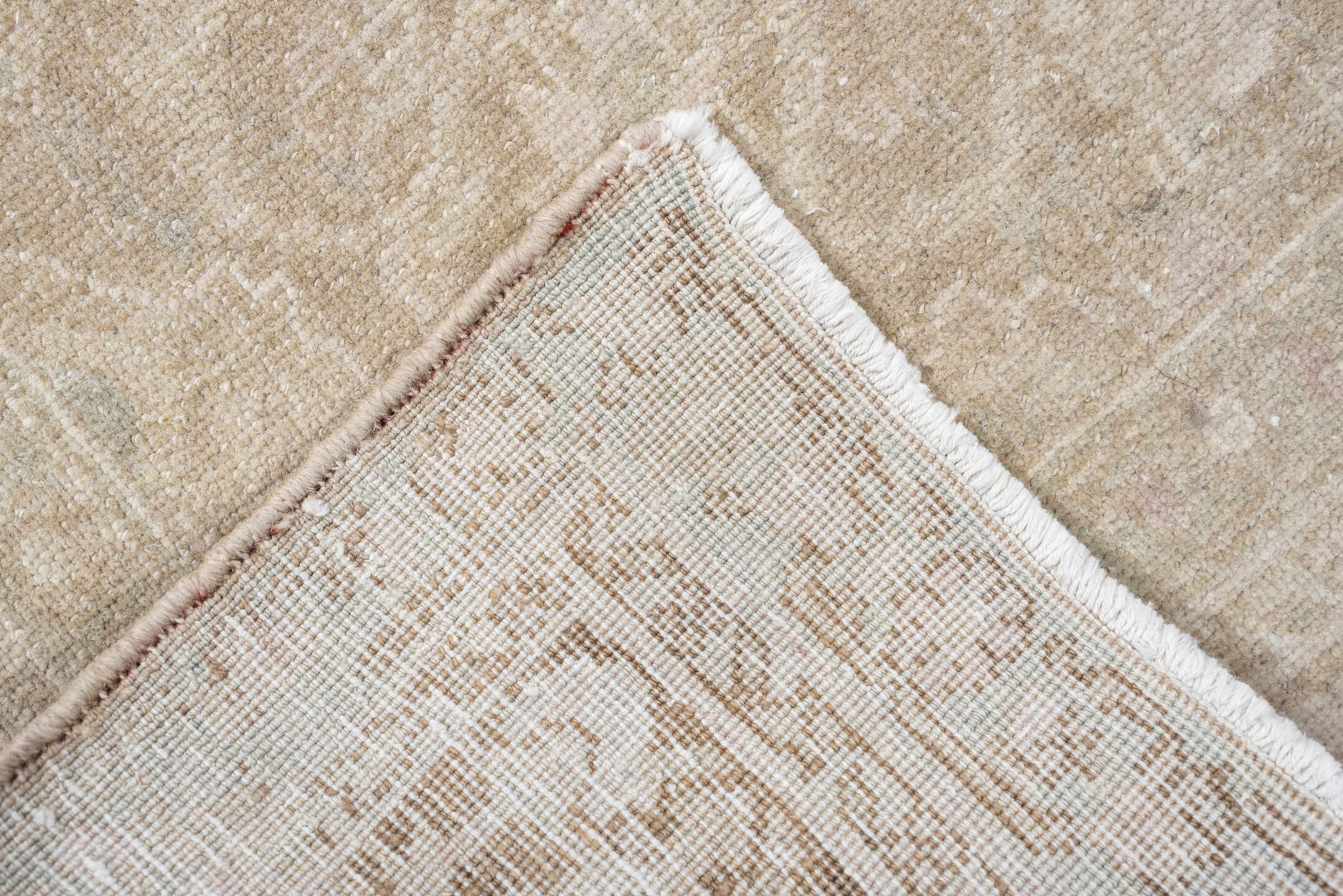 4' x 11' one-of-a-kind handmade vintage Bidjar runner rug. Color palette: ivory, taupe, blush, beige, pale sage, sand, camel