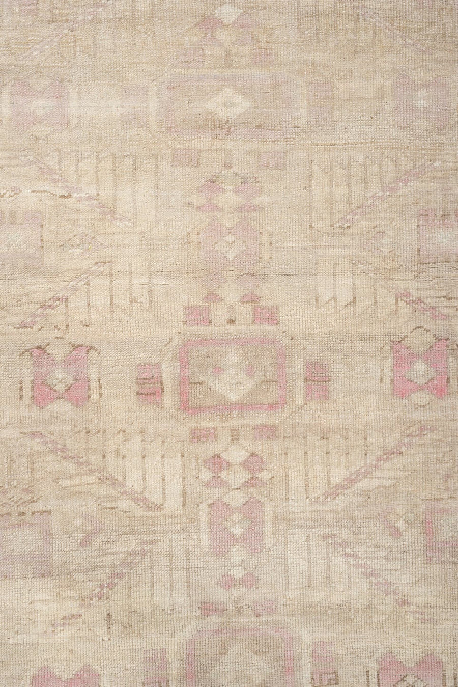 2' x 9' one-of-a-kind handmade vintage Oushak runner rug. Color palette: ivory, blush pink, taupe, beige, sand, pink, gray