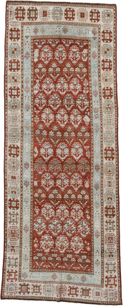 3' x 8' one-of-a-kind handmade antique NW Persian runner rug. Color palette: terracotta, ivory, pale blue, taupe, rust