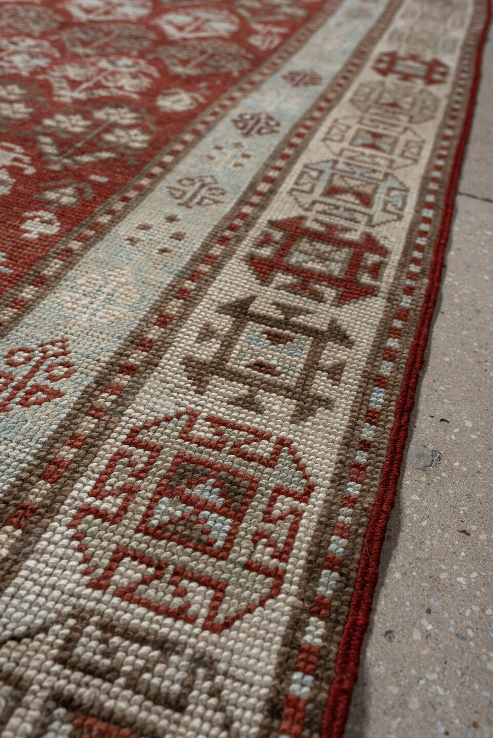 3' x 8' one-of-a-kind handmade antique NW Persian runner rug. Color palette: terracotta, ivory, pale blue, taupe, rust