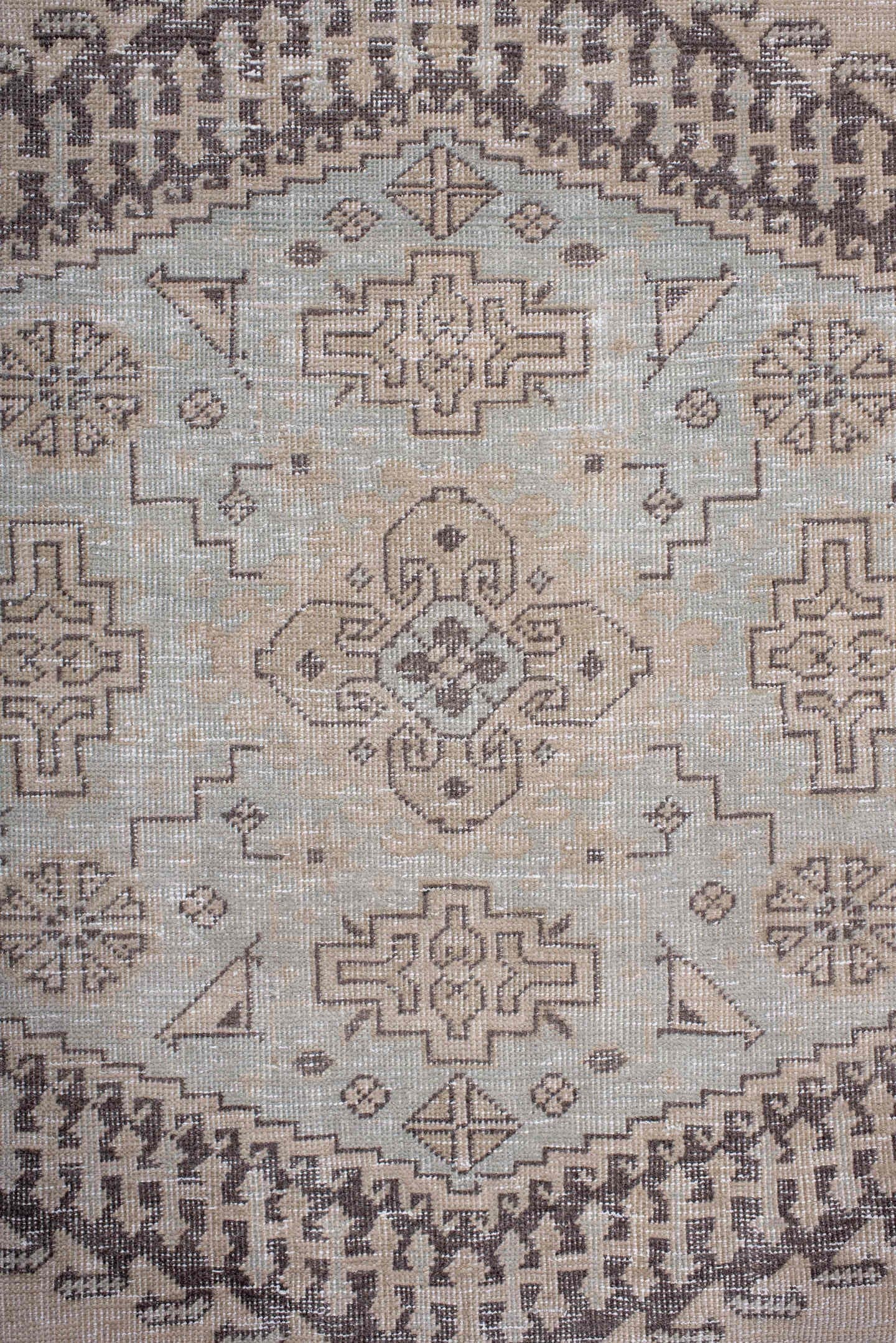 7' x 10' one-of-a-kind handmade antique Veece large size rug. Color palette: ivory, taupe, charcoal, brown, beige, gray