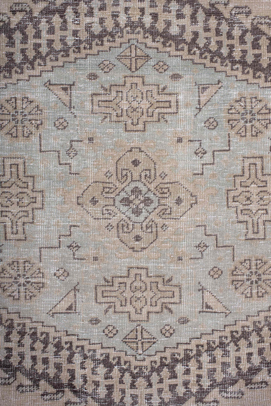 7' x 10' one-of-a-kind handmade antique Veece large size rug. Color palette: ivory, taupe, charcoal, brown, beige, gray