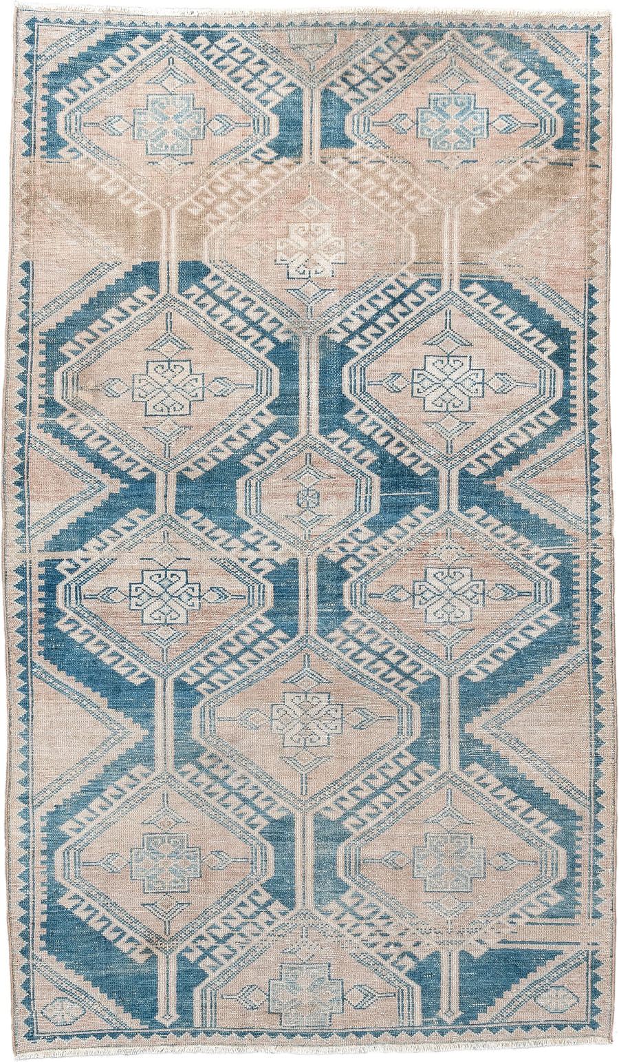 3' x 6' one-of-a-kind handmade vintage Hamadan small size rug. Color palette: ivory, blue, blush, beige, taupe, pink, gray