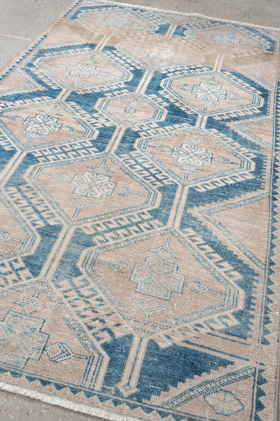 3' x 6' one-of-a-kind handmade vintage Hamadan small size rug. Color palette: ivory, blue, blush, beige, taupe, pink, gray