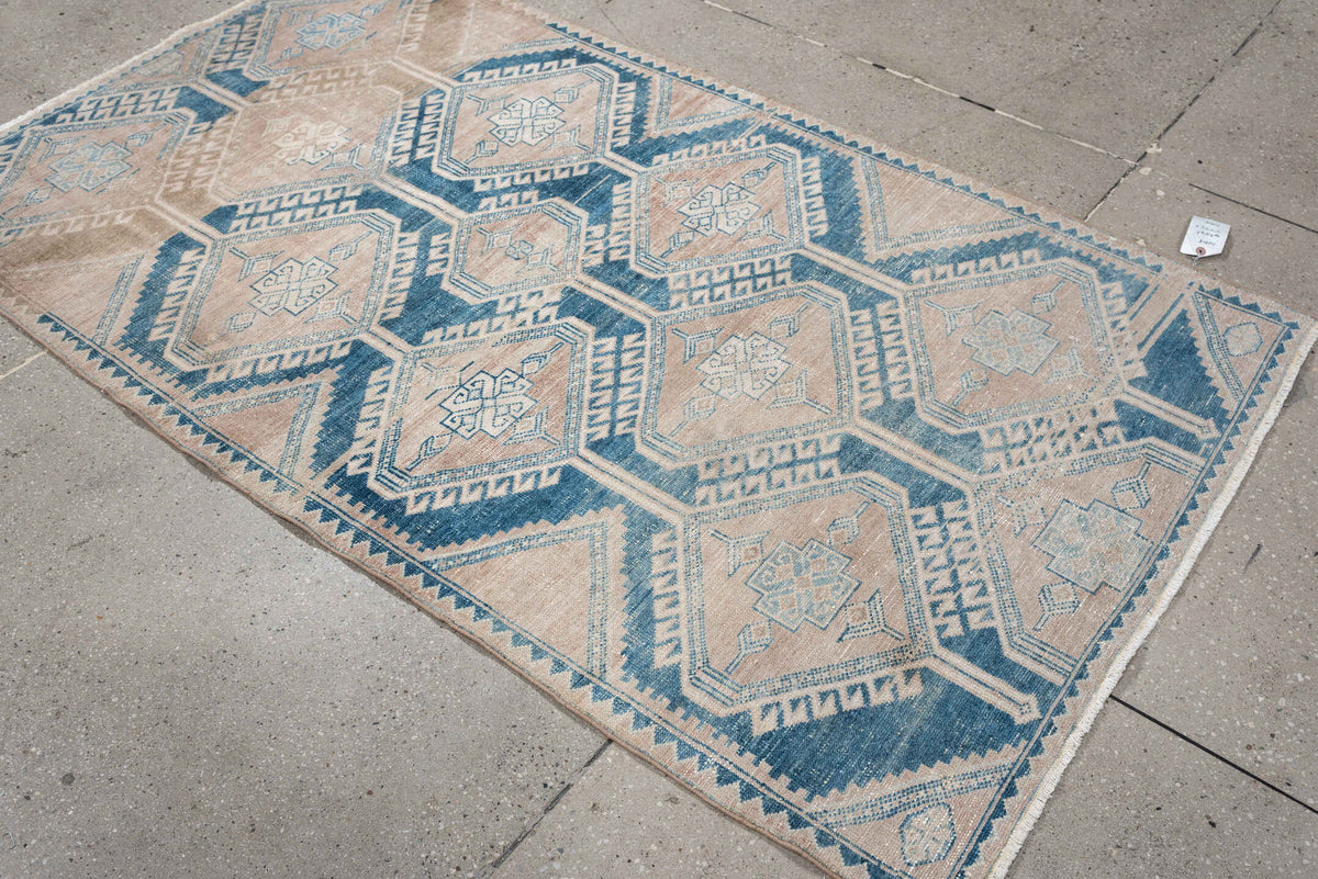 3' x 6' one-of-a-kind handmade vintage Hamadan small size rug. Color palette: ivory, blue, blush, beige, taupe, pink, gray