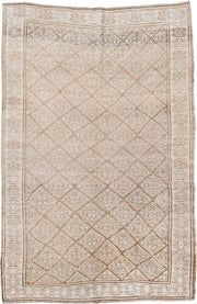 5' x 7' one-of-a-kind handmade antique medium size rug. Color palette: ivory, camel, taupe, beige, sand, gray