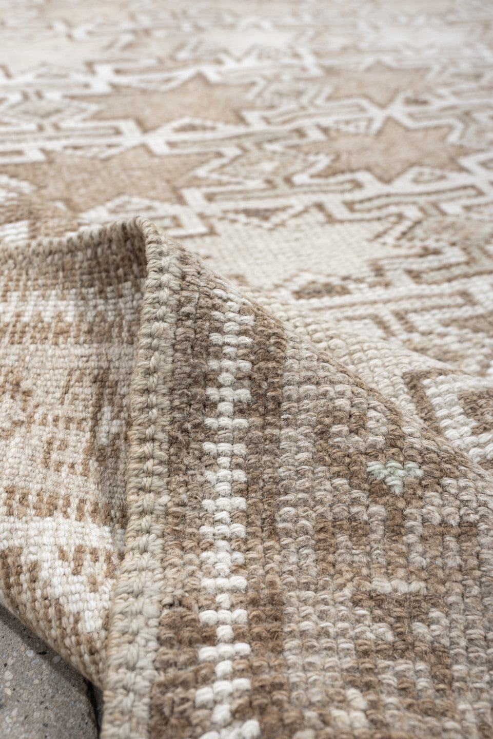 4' x 6' one-of-a-kind handmade antique Kurd small size rug. Color palette: ivory, camel, taupe, sand, beige, gray