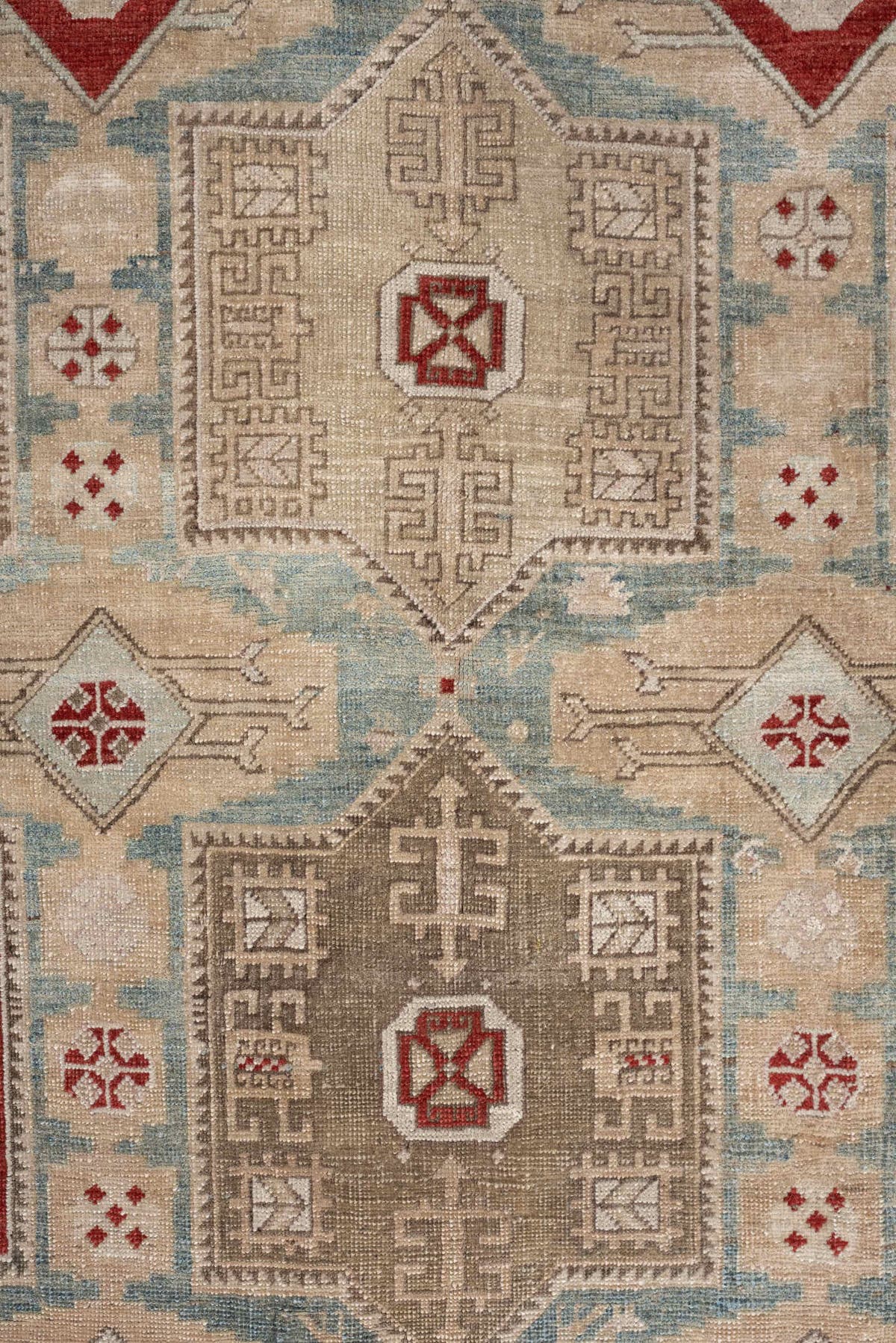 5' x 12' one-of-a-kind handmade vintage NW Persian rug. Color palette: ivory, sky blue, taupe, rust, beige, light blue, gray
