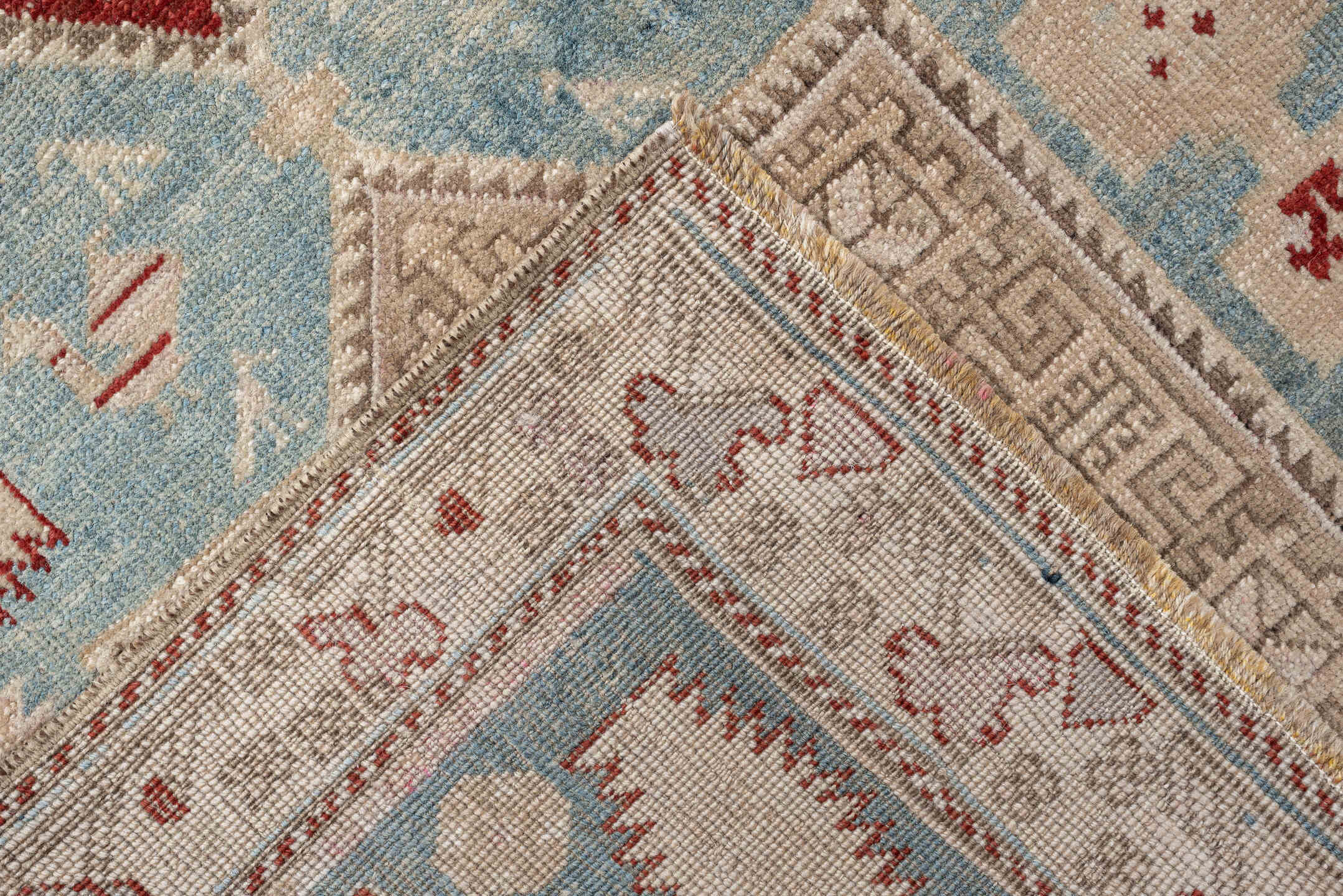 5' x 12' one-of-a-kind handmade vintage NW Persian rug. Color palette: ivory, sky blue, taupe, rust, beige, light blue, gray