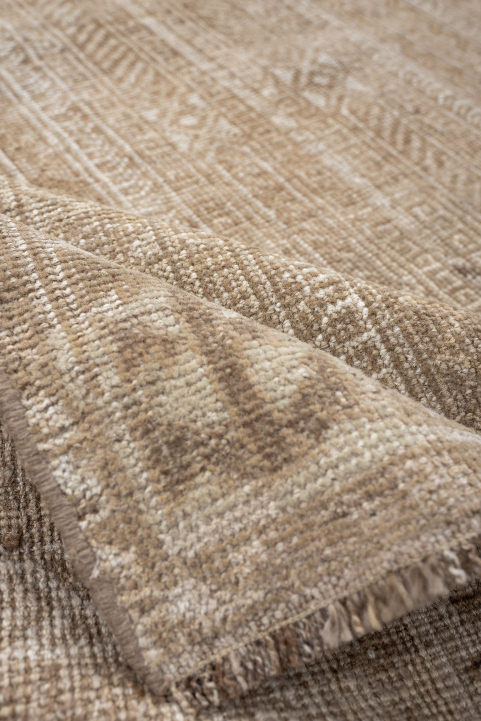 4' x 6' one-of-a-kind handmade antique Belouch small size rug. Color palette: camel, ivory, taupe, sand, beige, gray