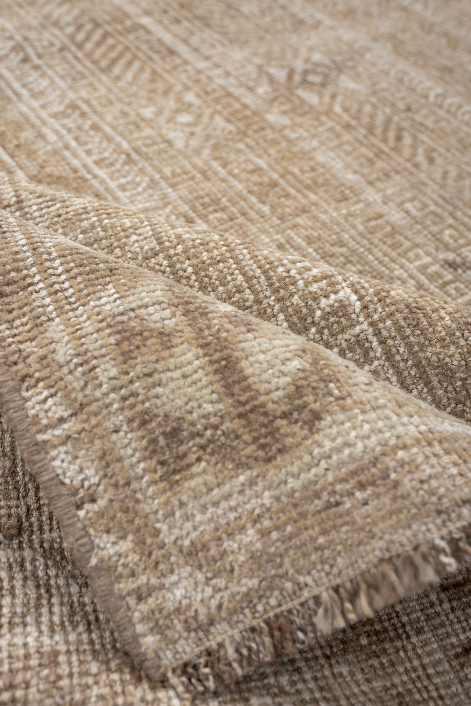 4' x 6' one-of-a-kind handmade antique Belouch small size rug. Color palette: camel, ivory, taupe, sand, beige, gray