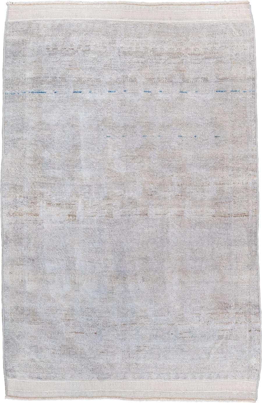 2' x 4' one-of-a-kind handmade antique Belouch small size rug. Color palette: ivory, cream, taupe, sky_blue, beige, gray