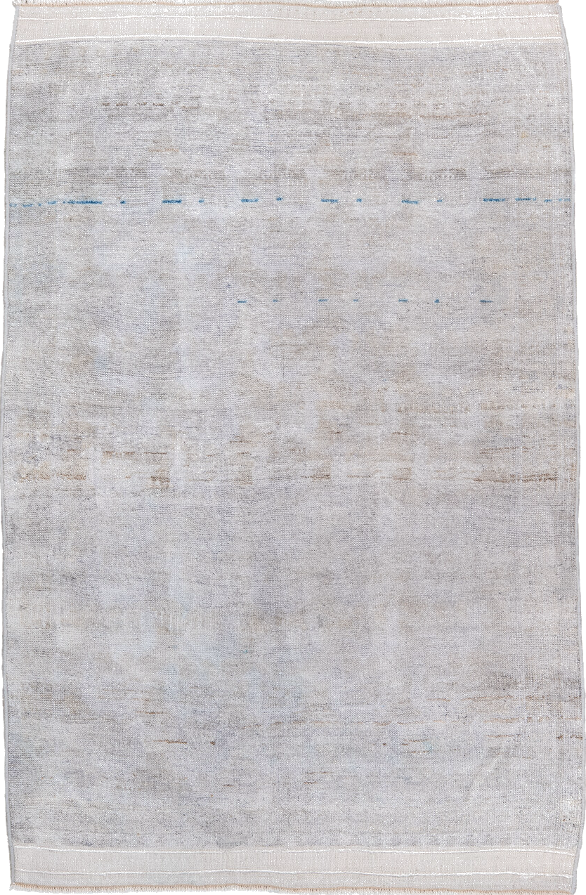 2' x 4' one-of-a-kind handmade vintage Belouch small size rug. Color palette: blue, dark gray, dim gray, gainsboro, gray