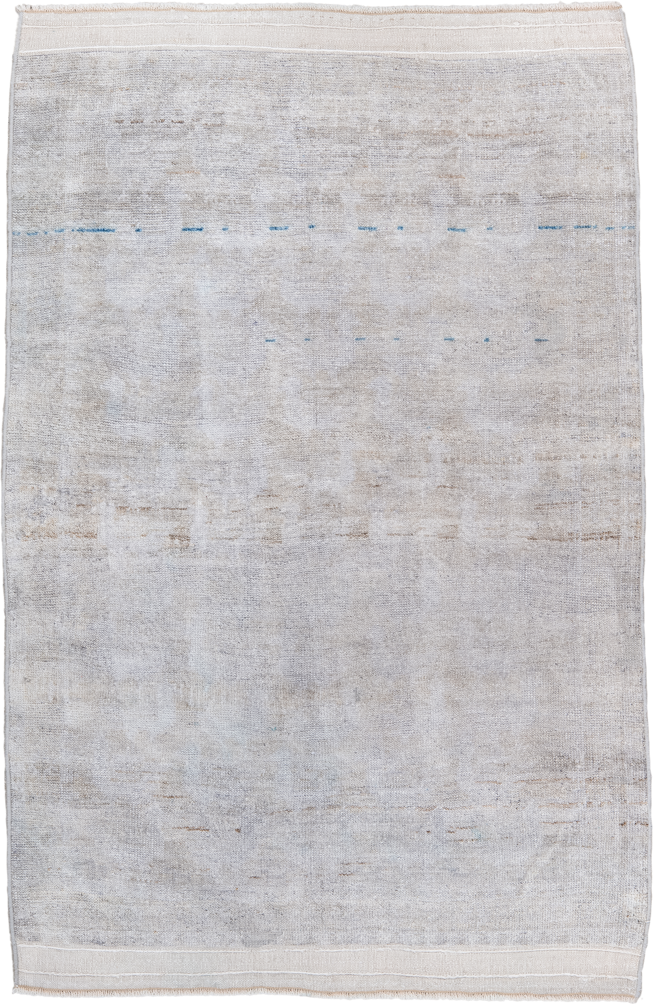 2' x 4' one-of-a-kind handmade antique Belouch small size rug. Color palette: ivory, cream, taupe, sky_blue, beige, gray