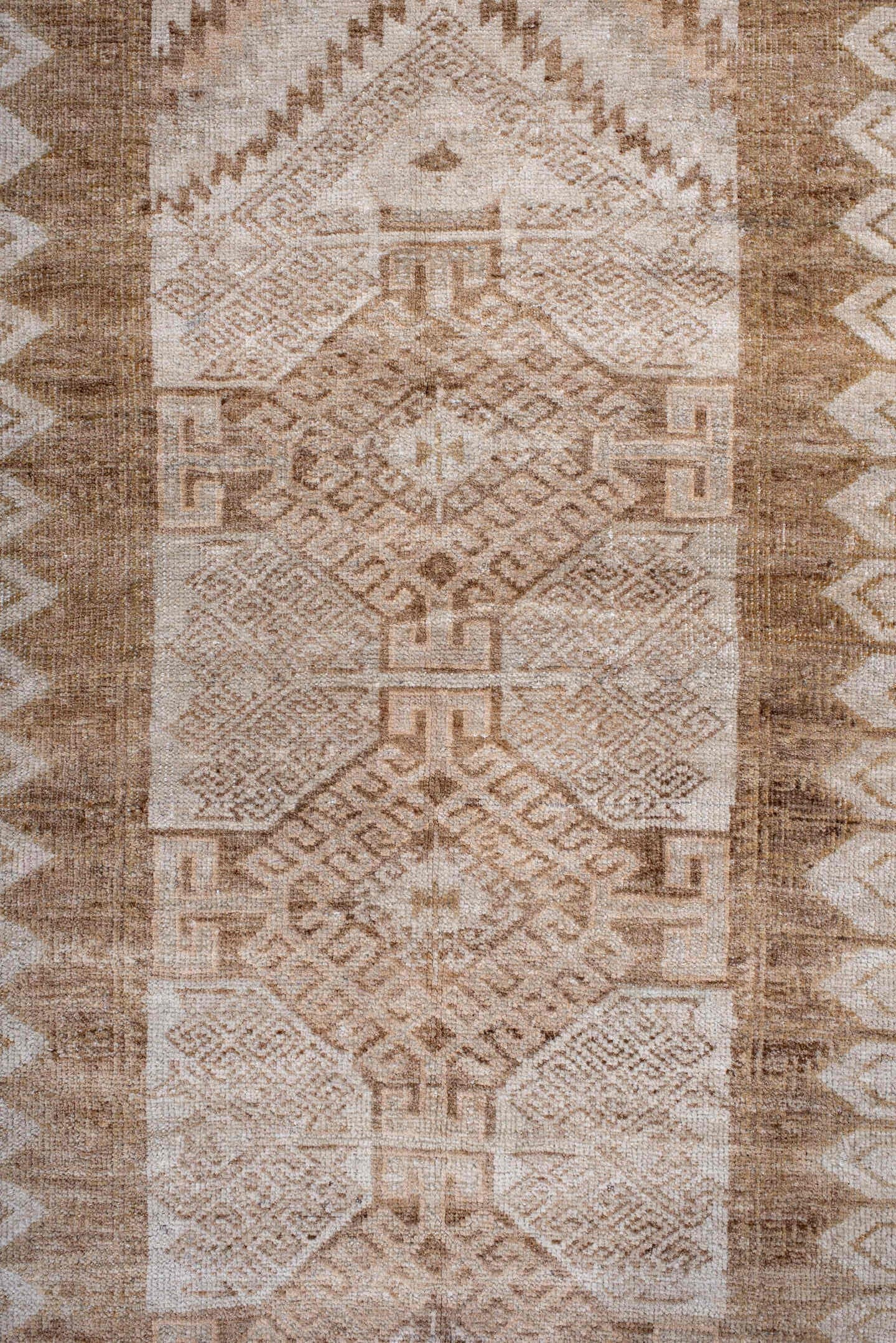 3' x 5' one-of-a-kind handmade antique Belouch small size rug. Color palette: ivory, camel, taupe, beige, sand, gray
