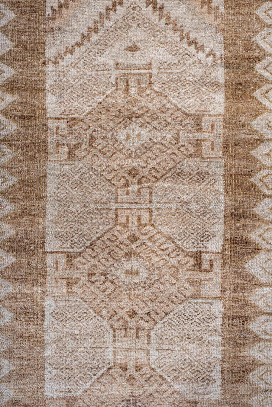 3' x 5' one-of-a-kind handmade antique Belouch small size rug. Color palette: ivory, camel, taupe, beige, sand, gray