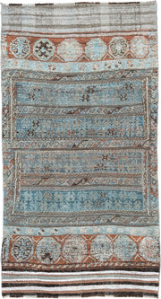3' x 6' one-of-a-kind handmade antique Kurd Bidjar small size rug. Color palette: sky blue, terracotta, ivory, brown, taupe