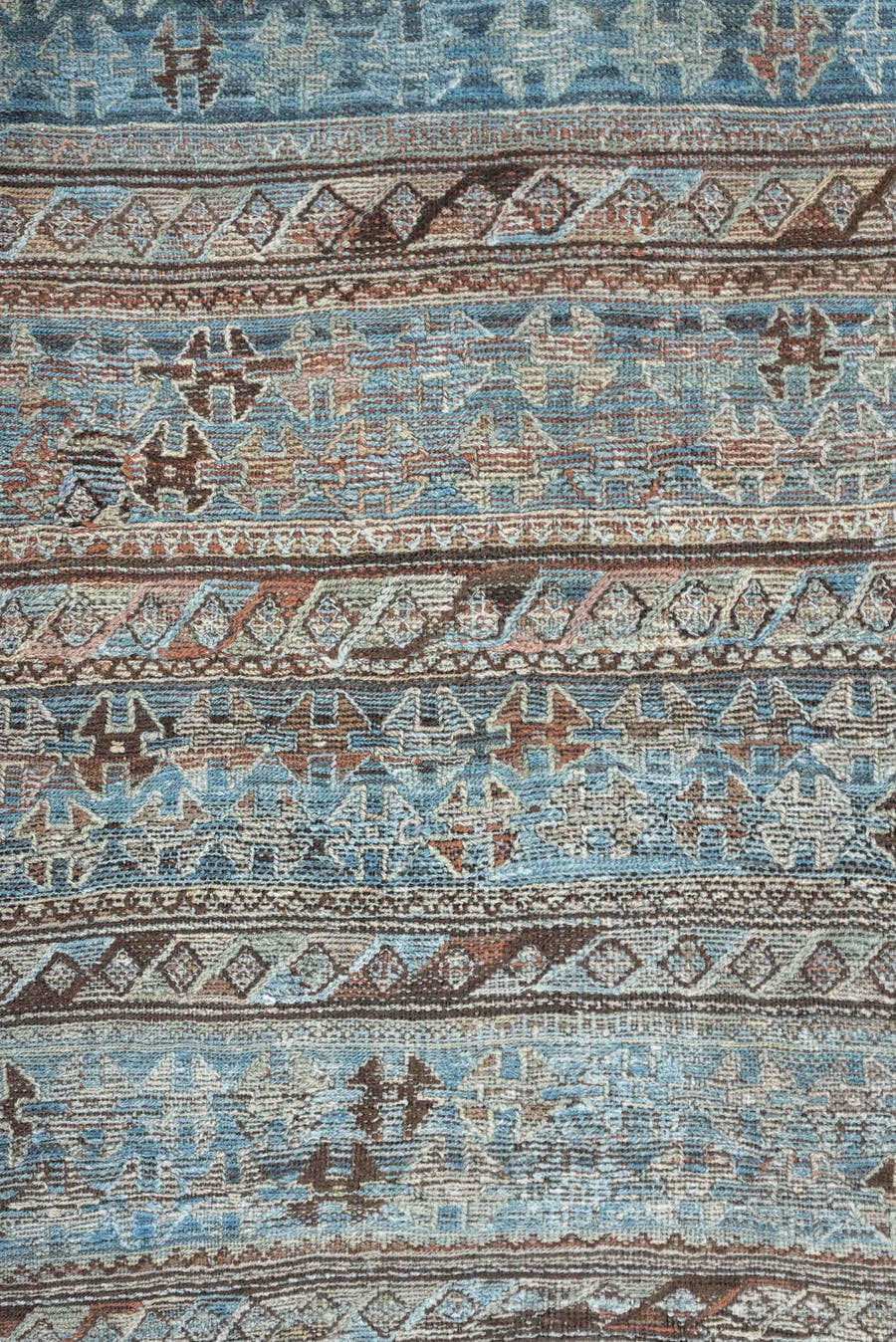 3' x 6' one-of-a-kind handmade antique Kurd Bidjar small size rug. Color palette: sky blue, terracotta, ivory, brown, taupe
