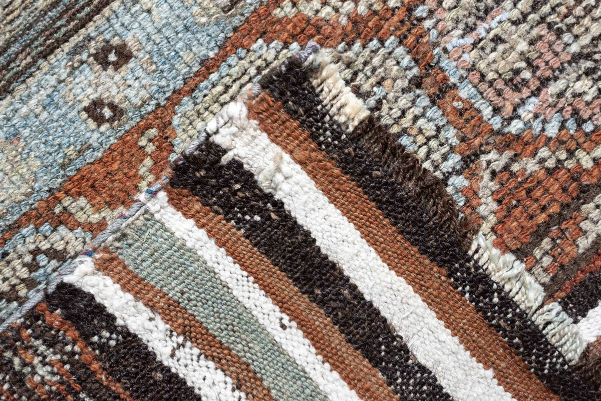 3' x 6' one-of-a-kind handmade antique Kurd Bidjar small size rug. Color palette: sky blue, terracotta, ivory, brown, taupe