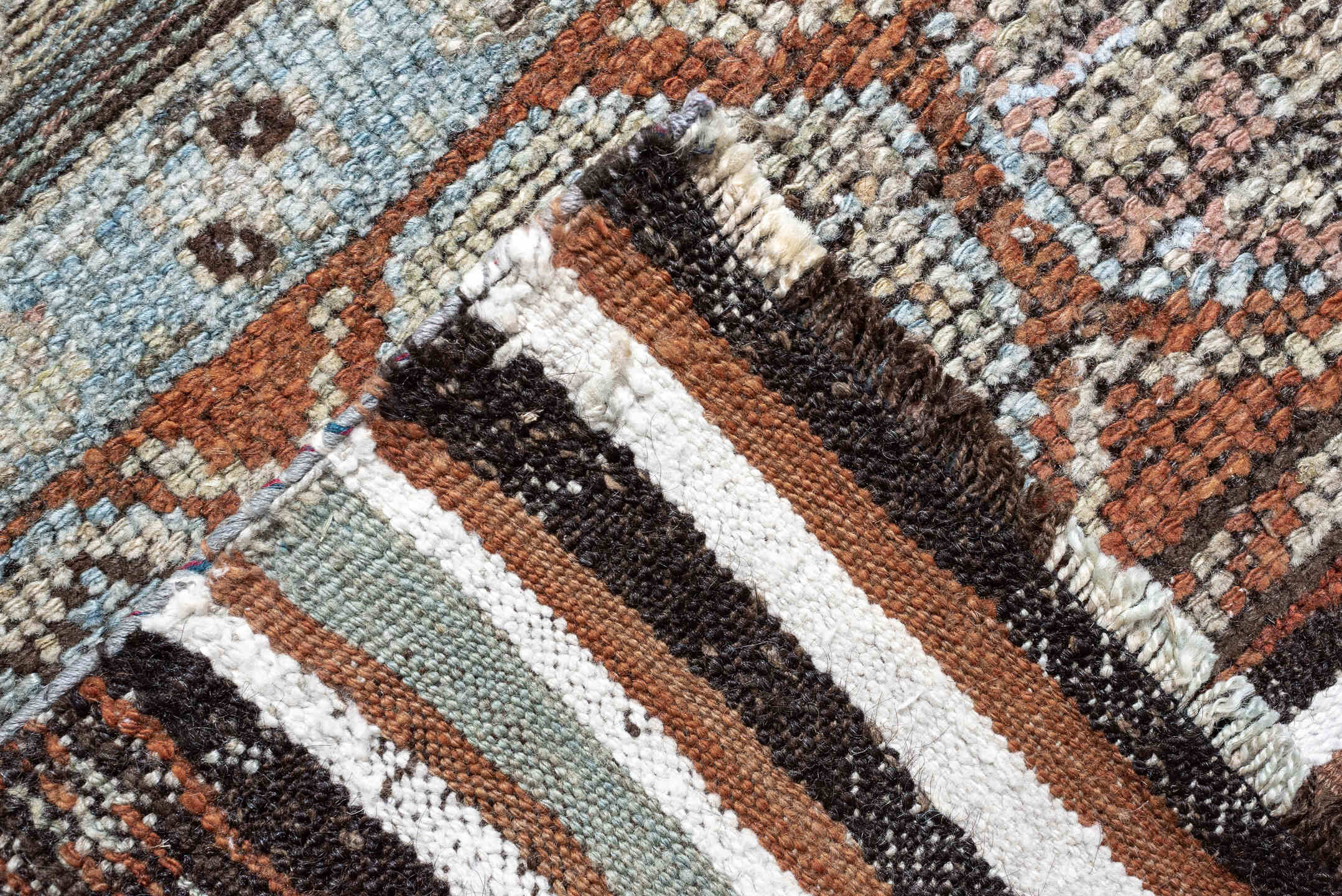 3' x 6' one-of-a-kind handmade antique Kurd Bidjar small size rug. Color palette: sky blue, terracotta, ivory, brown, taupe