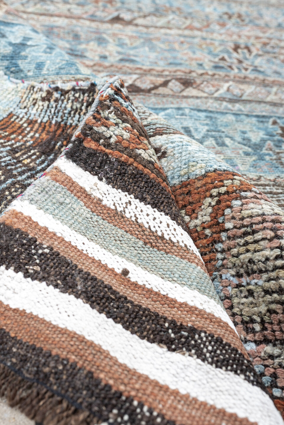 3' x 6' one-of-a-kind handmade antique Kurd Bidjar small size rug. Color palette: sky blue, terracotta, ivory, brown, taupe