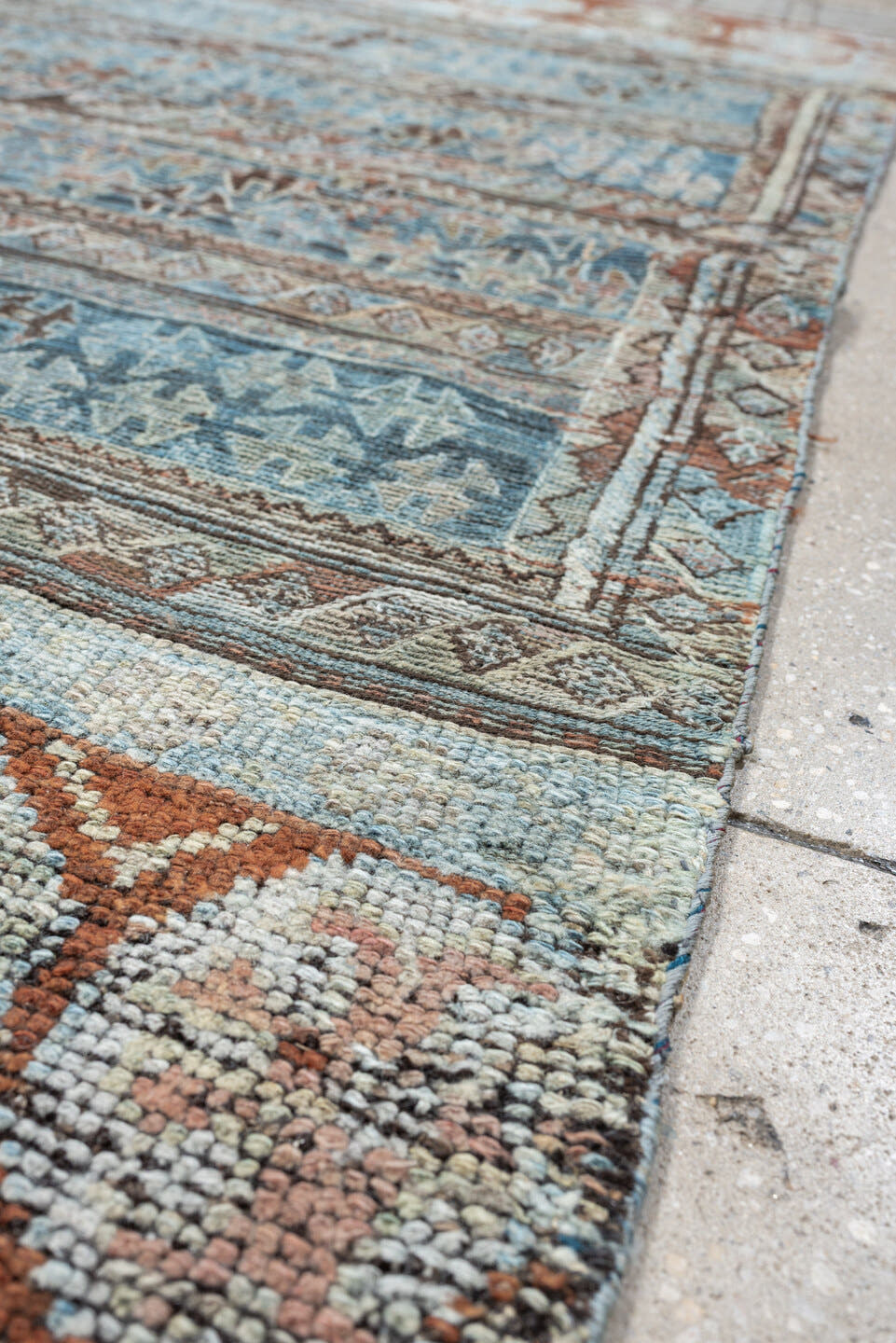 3' x 6' one-of-a-kind handmade antique Kurd Bidjar small size rug. Color palette: sky blue, terracotta, ivory, brown, taupe