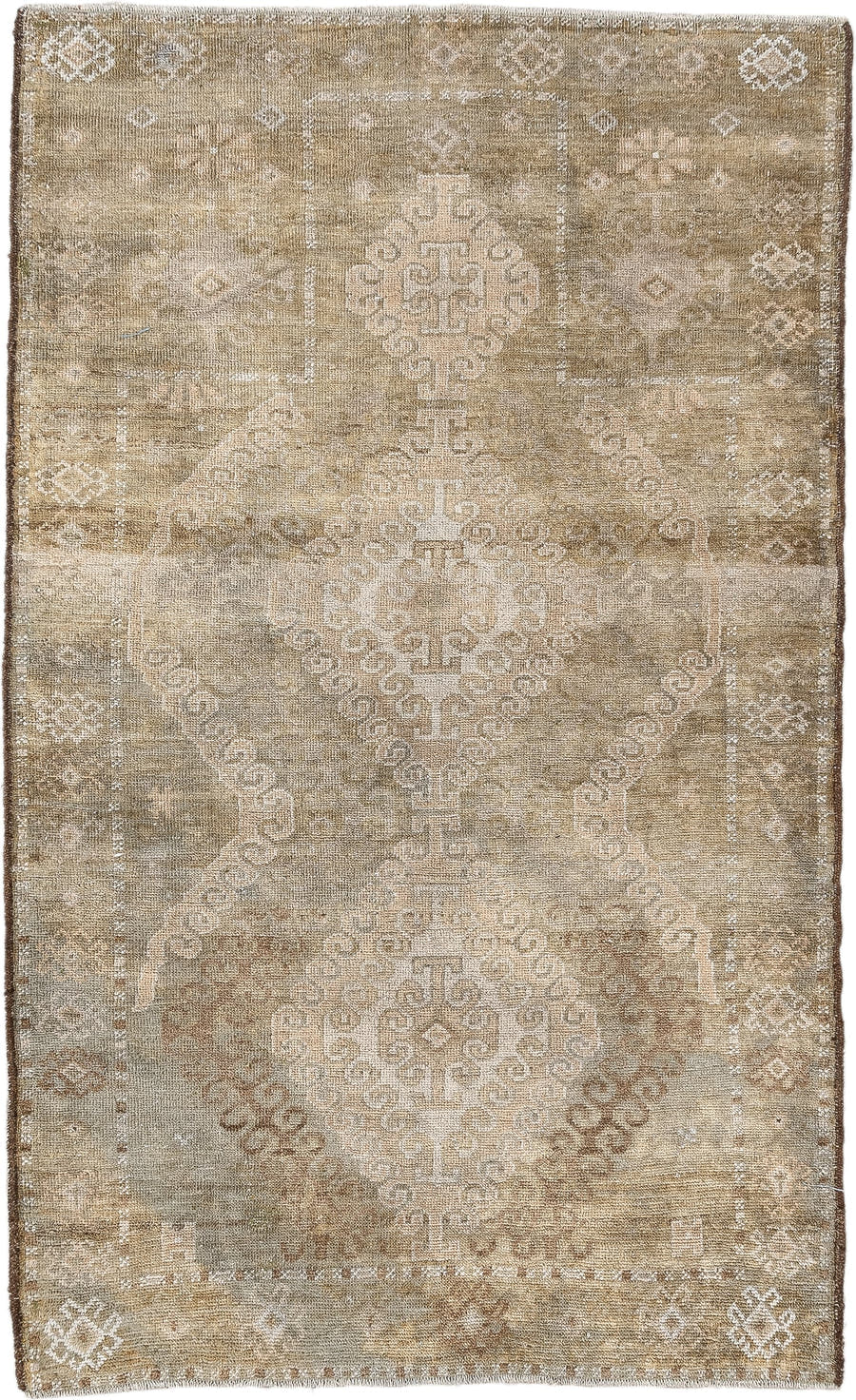 2' x 4' one-of-a-kind handmade antique Belouch small size rug. Color palette: camel, ivory, taupe, beige, sand, light brown