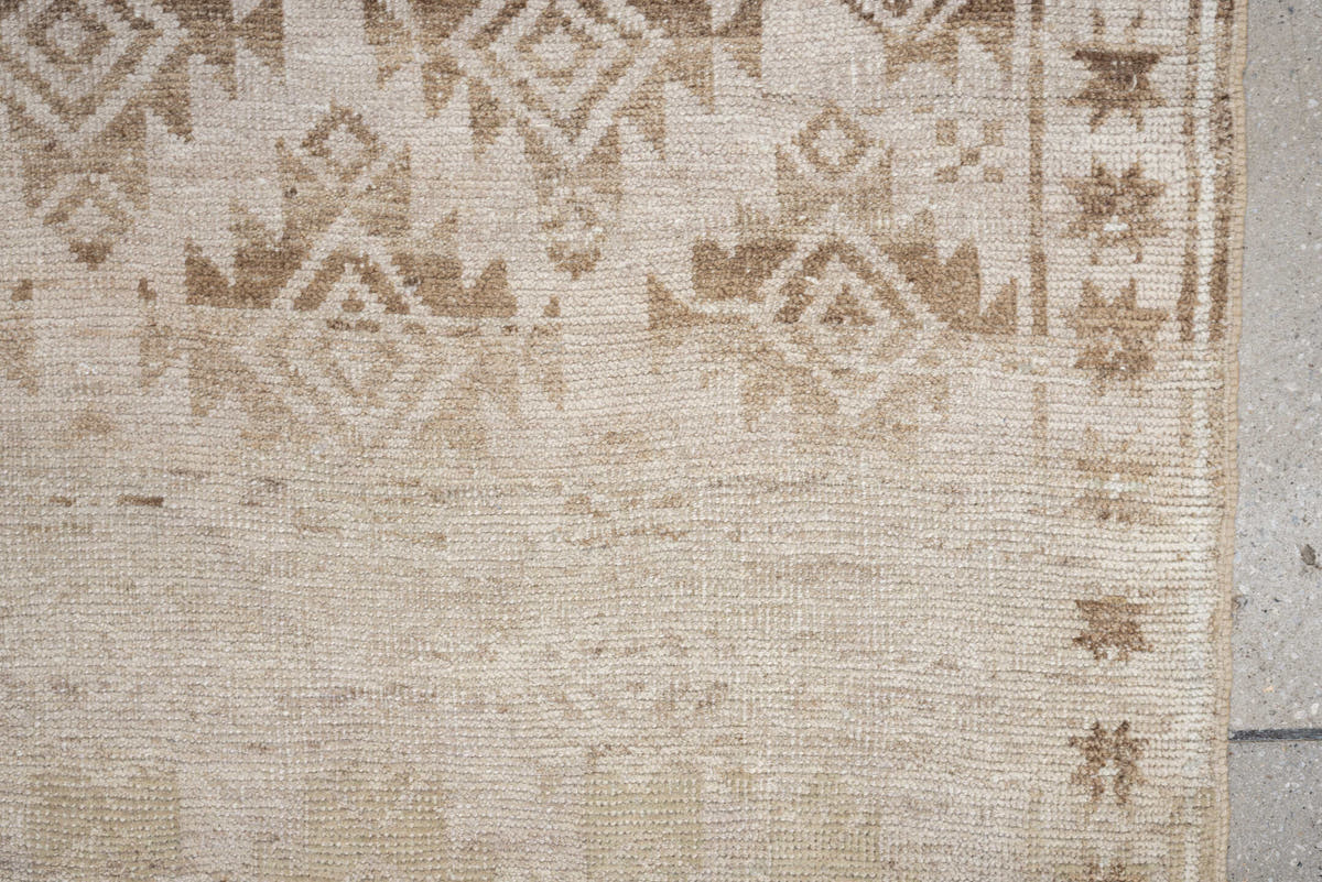 3' x 5' one-of-a-kind handmade antique Belouch small size rug. Color palette: ivory, camel, taupe, sand, beige, gray