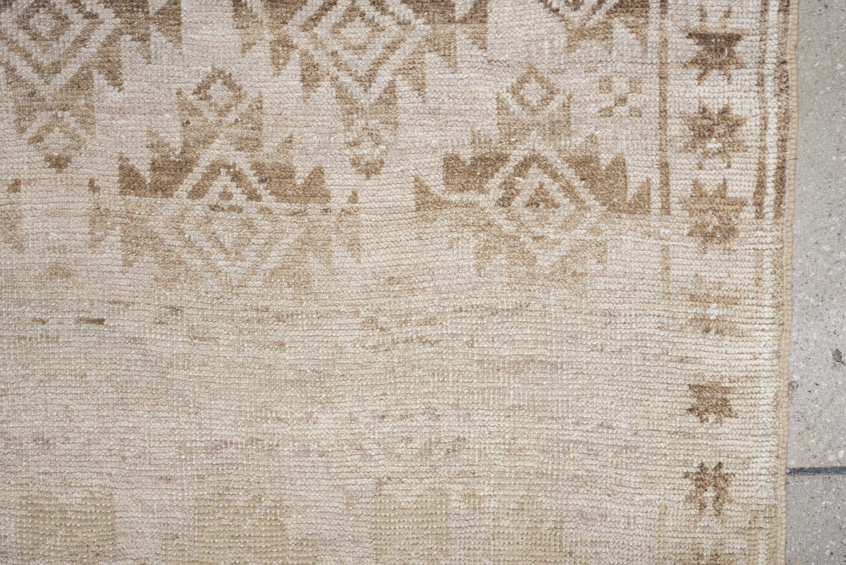 3' x 5' one-of-a-kind handmade antique Belouch small size rug. Color palette: ivory, camel, taupe, sand, beige, gray