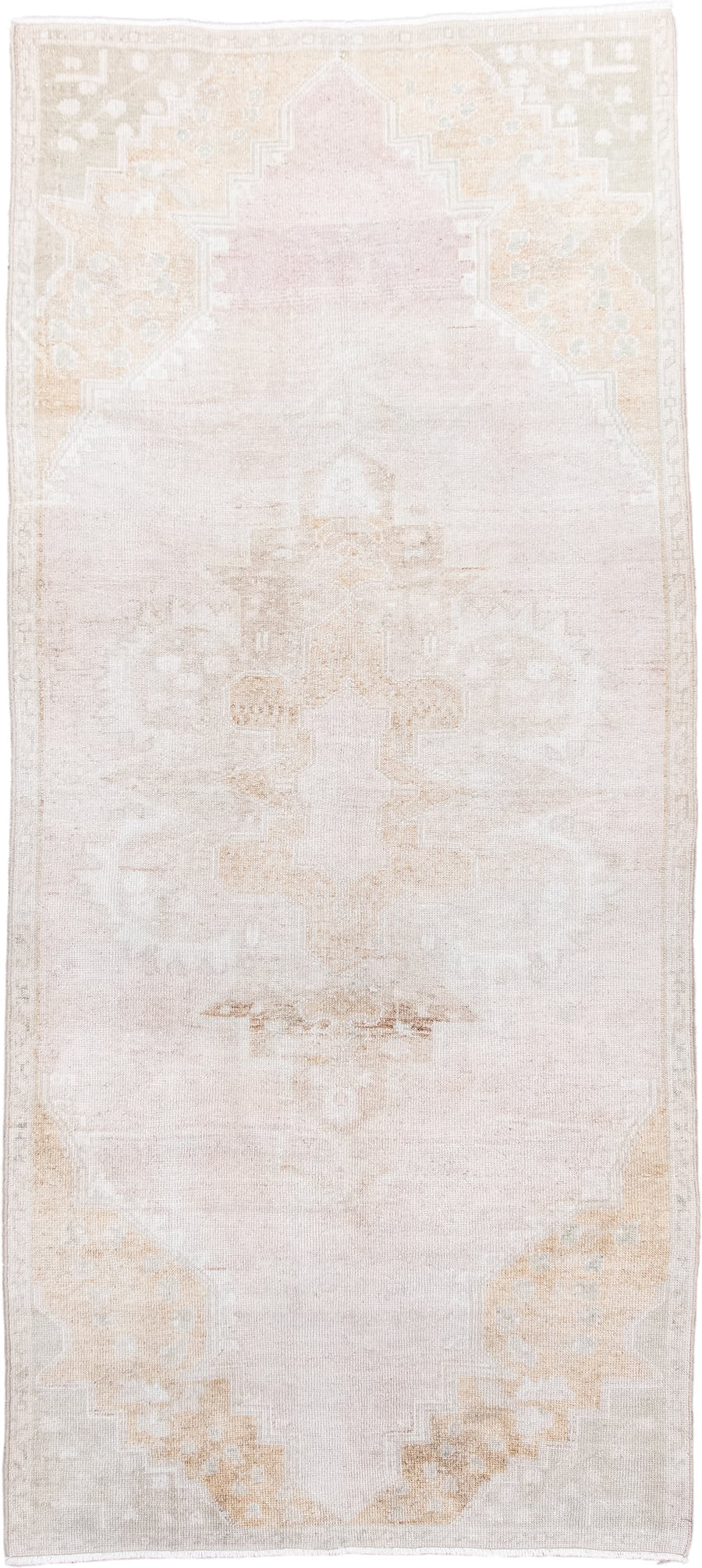 3' x 7' one-of-a-kind handmade antique Anatolian runner rug. Color palette: ivory, blush, cream, beige, pale gold, taupe