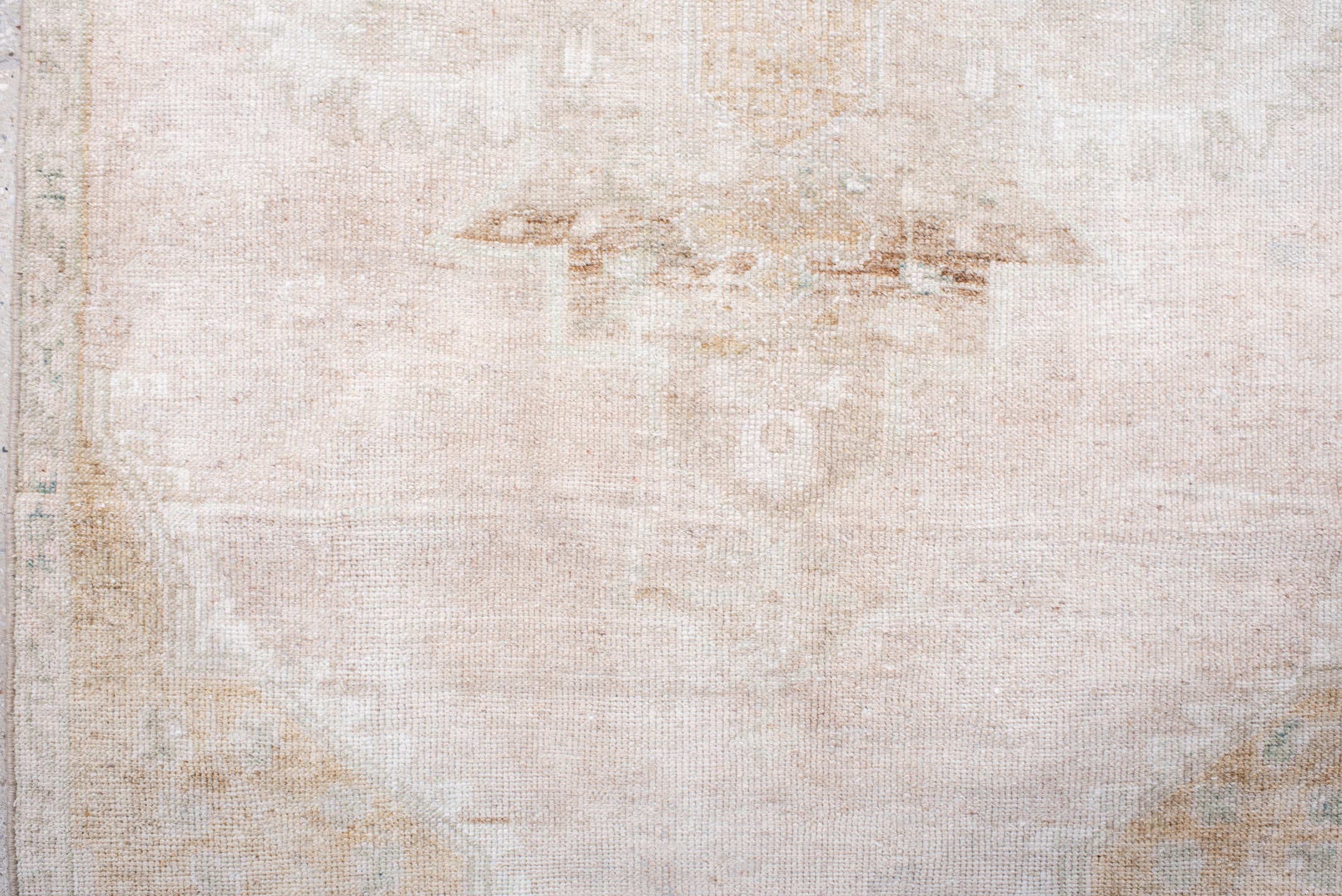 3' x 7' one-of-a-kind handmade antique Anatolian runner rug. Color palette: ivory, blush, cream, beige, pale gold, taupe