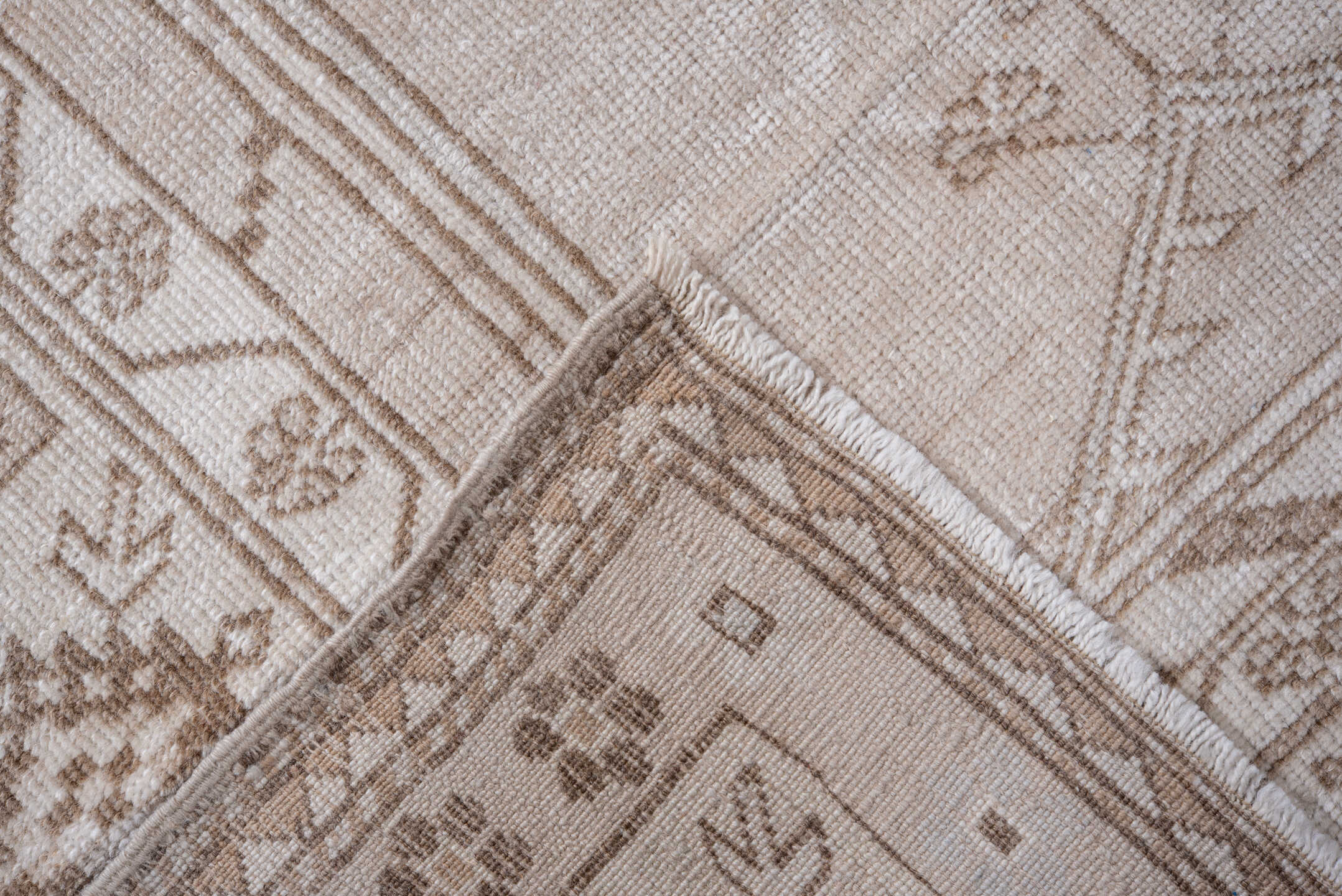 4' x 7' one-of-a-kind handmade vintage Anatolian rug. Color palette: ivory, taupe, beige, camel, light brown, gray, brown