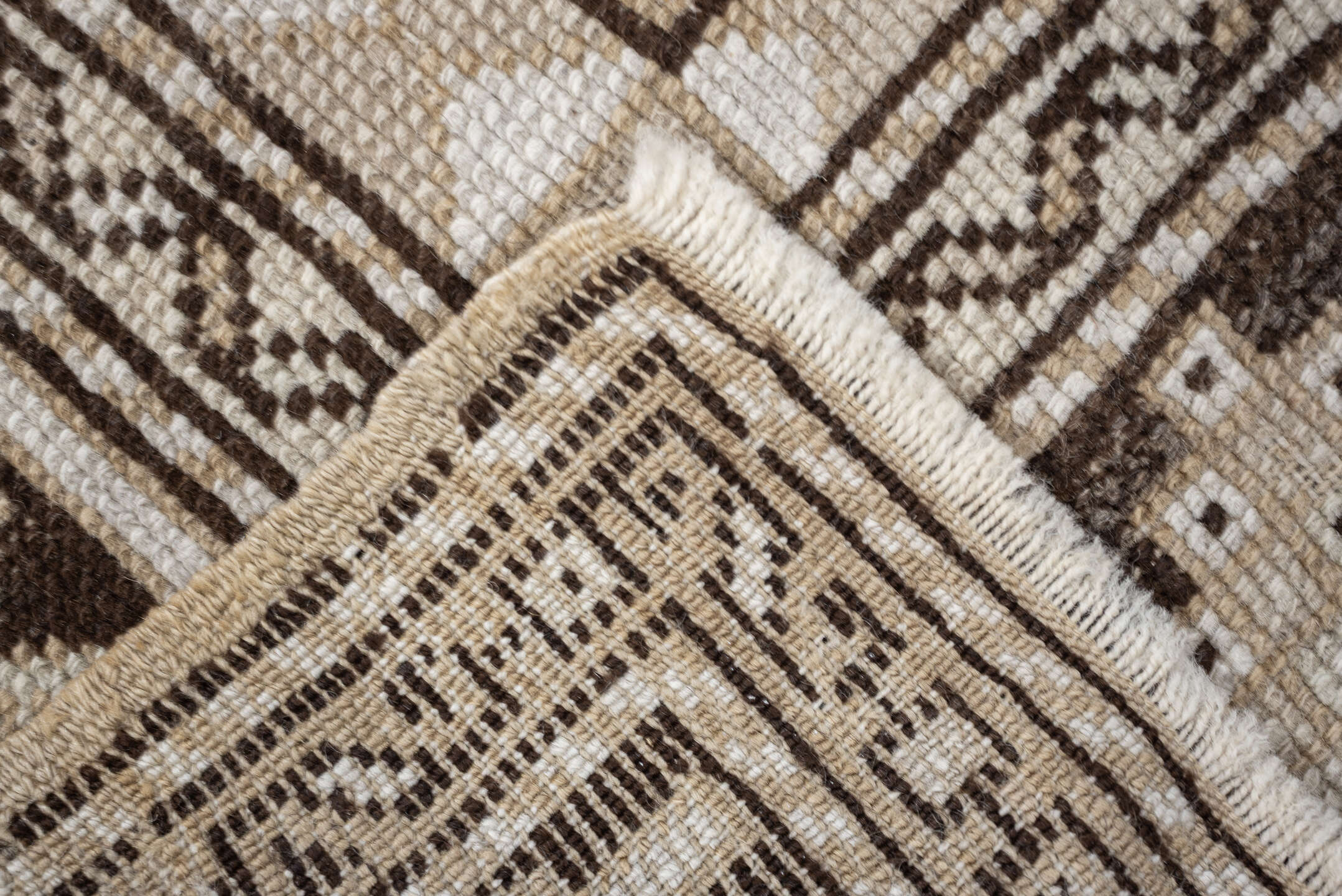3' x 4' one-of-a-kind handmade antique Anatolian small size rug. Color palette: ivory, brown, taupe, camel, beige, gray
