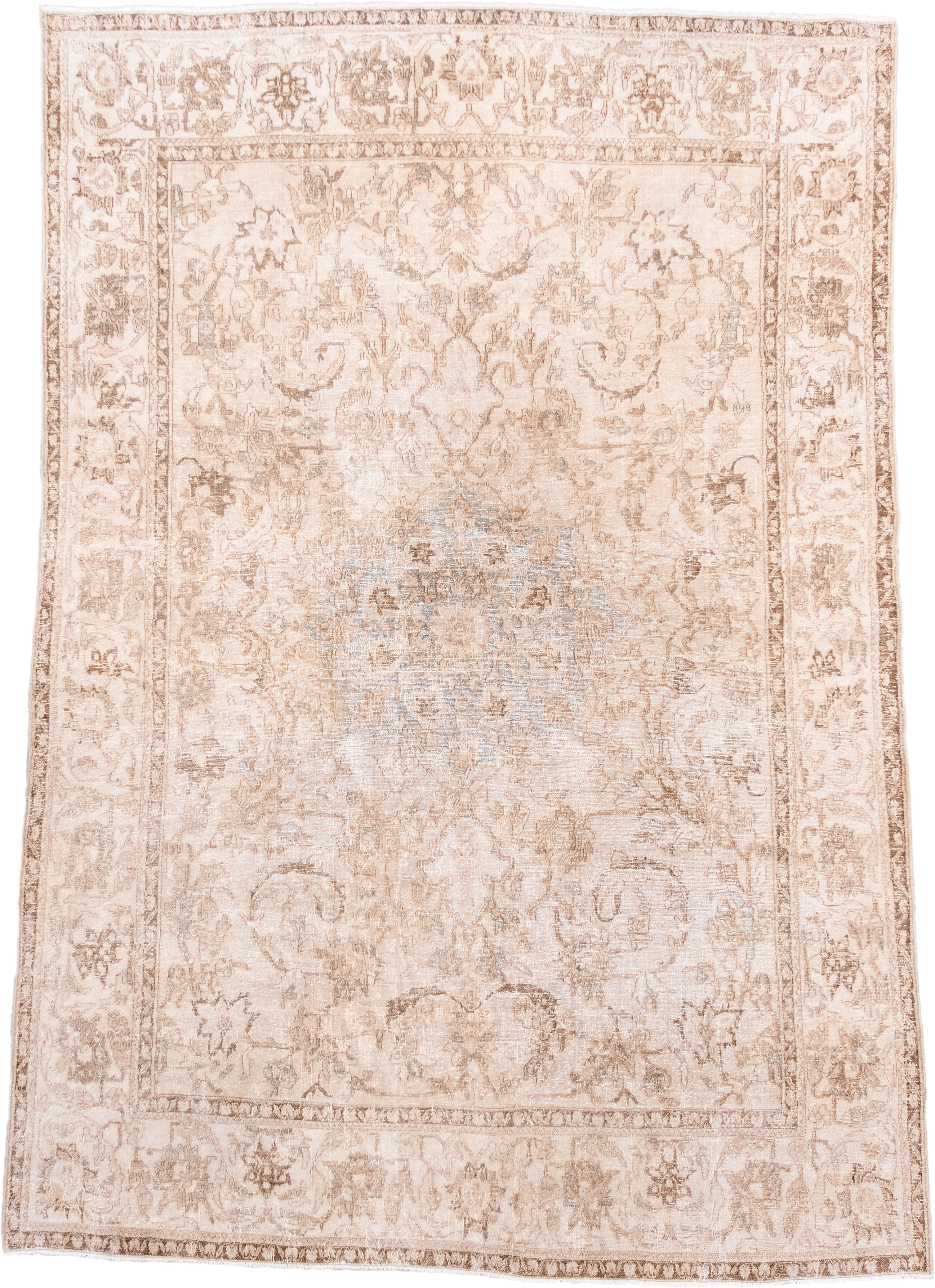 4' x 6' one-of-a-kind handmade vintage Isfahan small size rug. Color palette: ivory, beige, taupe, blush, pale blue, gray
