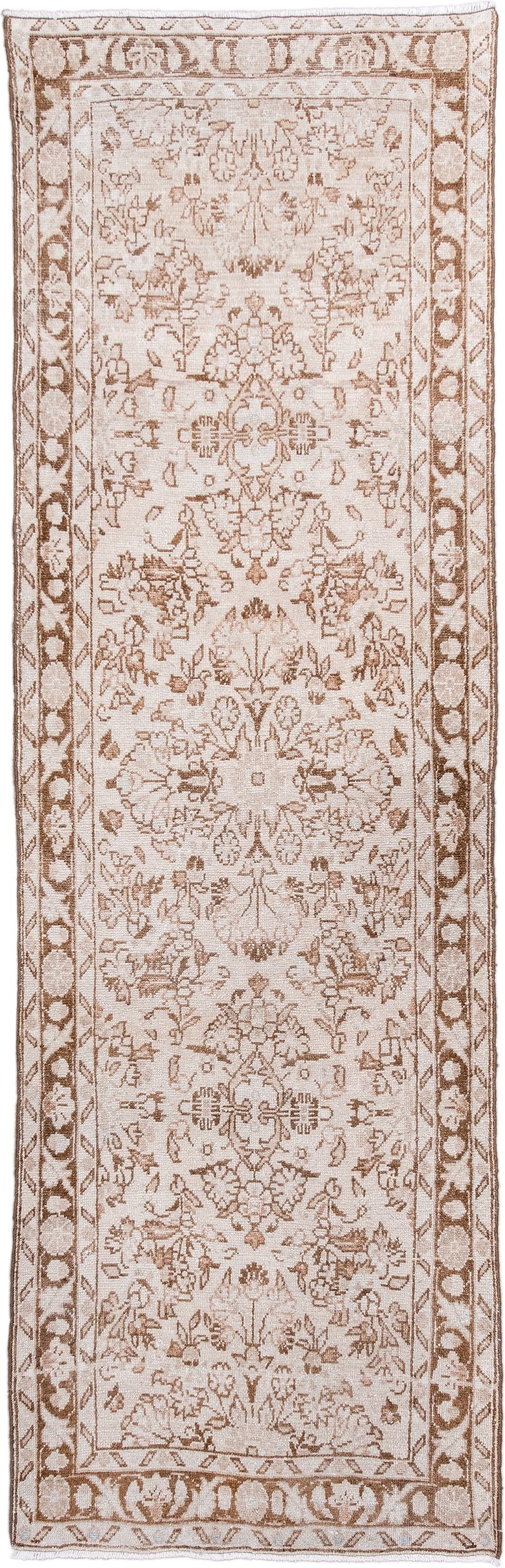 2' x 8' one-of-a-kind handmade antique Hamadan runner rug. Color palette: ivory, camel, taupe, beige, sand, gray