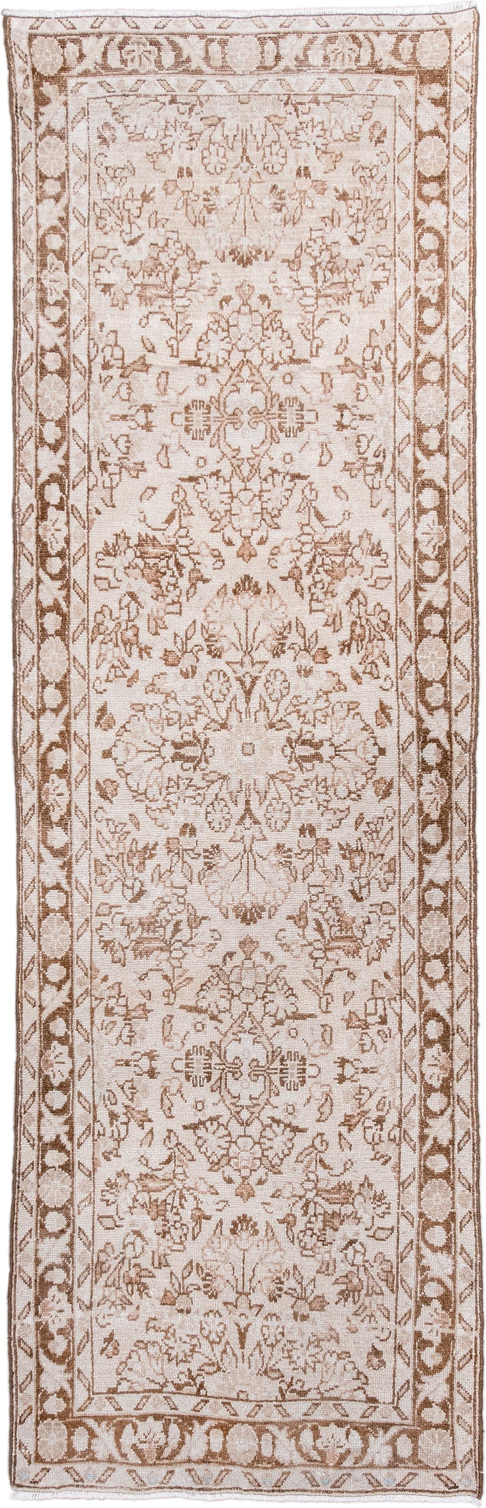 2' x 8' one-of-a-kind handmade antique Hamadan runner rug. Color palette: ivory, camel, taupe, beige, sand, gray