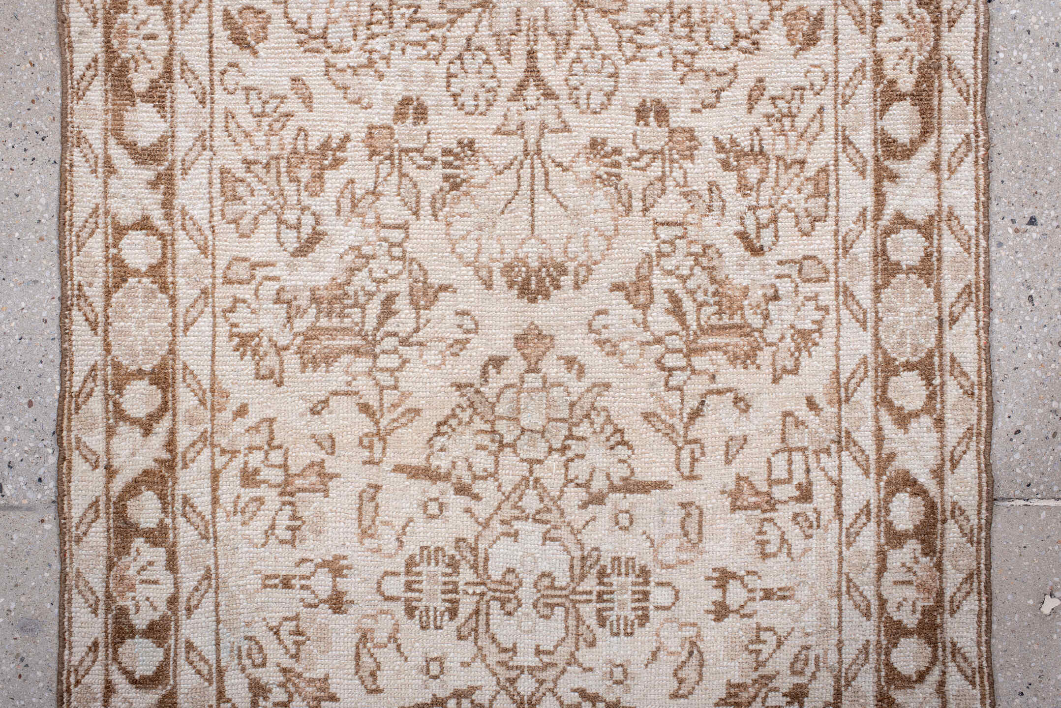 2' x 8' one-of-a-kind handmade antique Hamadan runner rug. Color palette: ivory, camel, taupe, beige, sand, gray