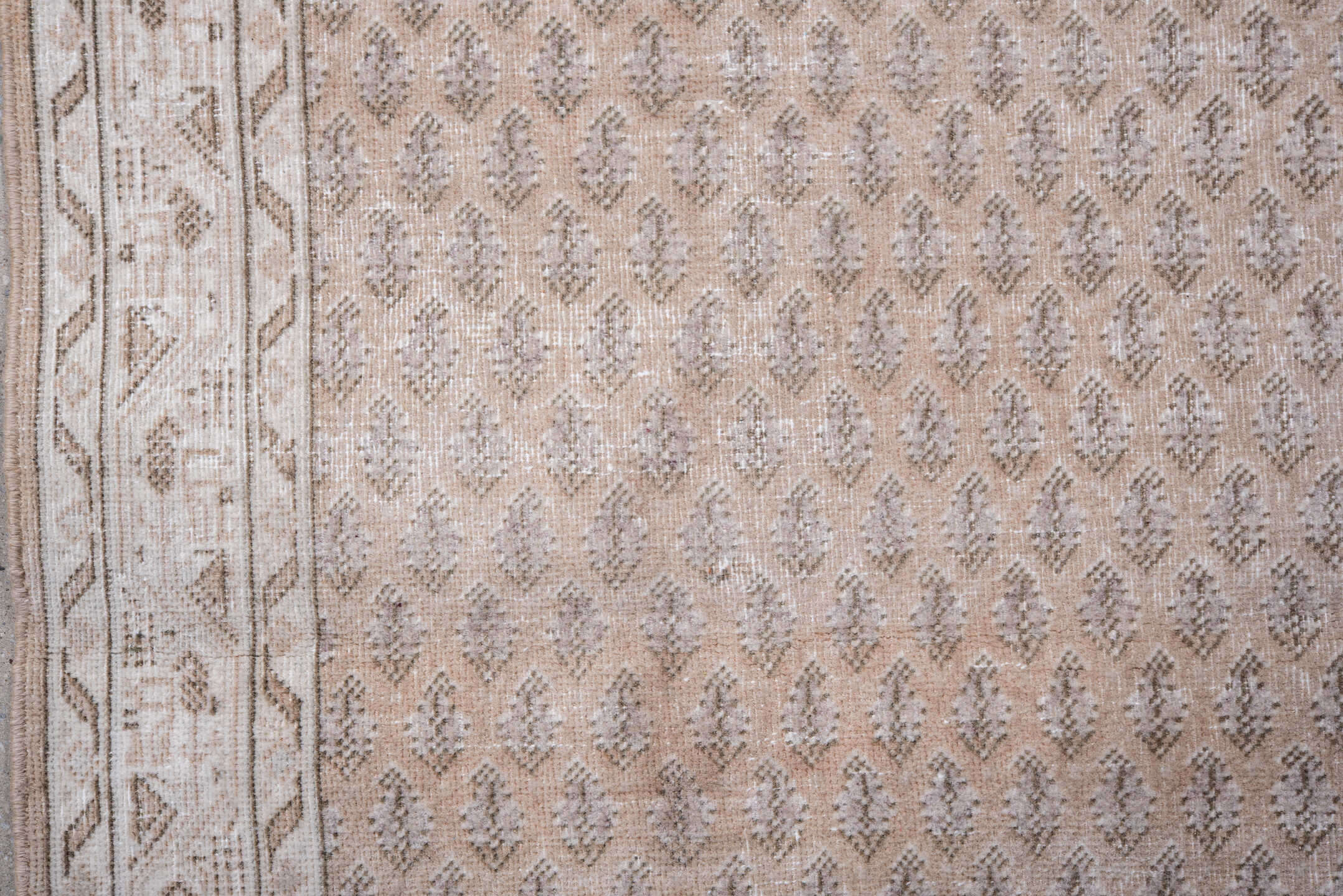 2' x 9' one-of-a-kind handmade vintage Mir runner rug. Color palette: ivory, taupe, beige, camel, light brown, gray, brown