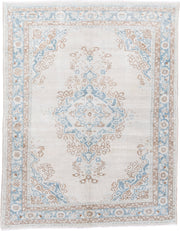 5' x 6' one-of-a-kind handmade antique Malayer rug. Color palette: ivory, pale blue, taupe, cream, camel, light blue, beige